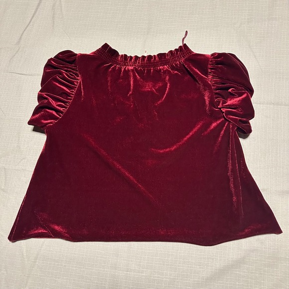 Free People Velvet Front Tie Peasant Blouse Red Wine Ruffle Sleeve Keyhole Sz XS - Picture 2 of 7
